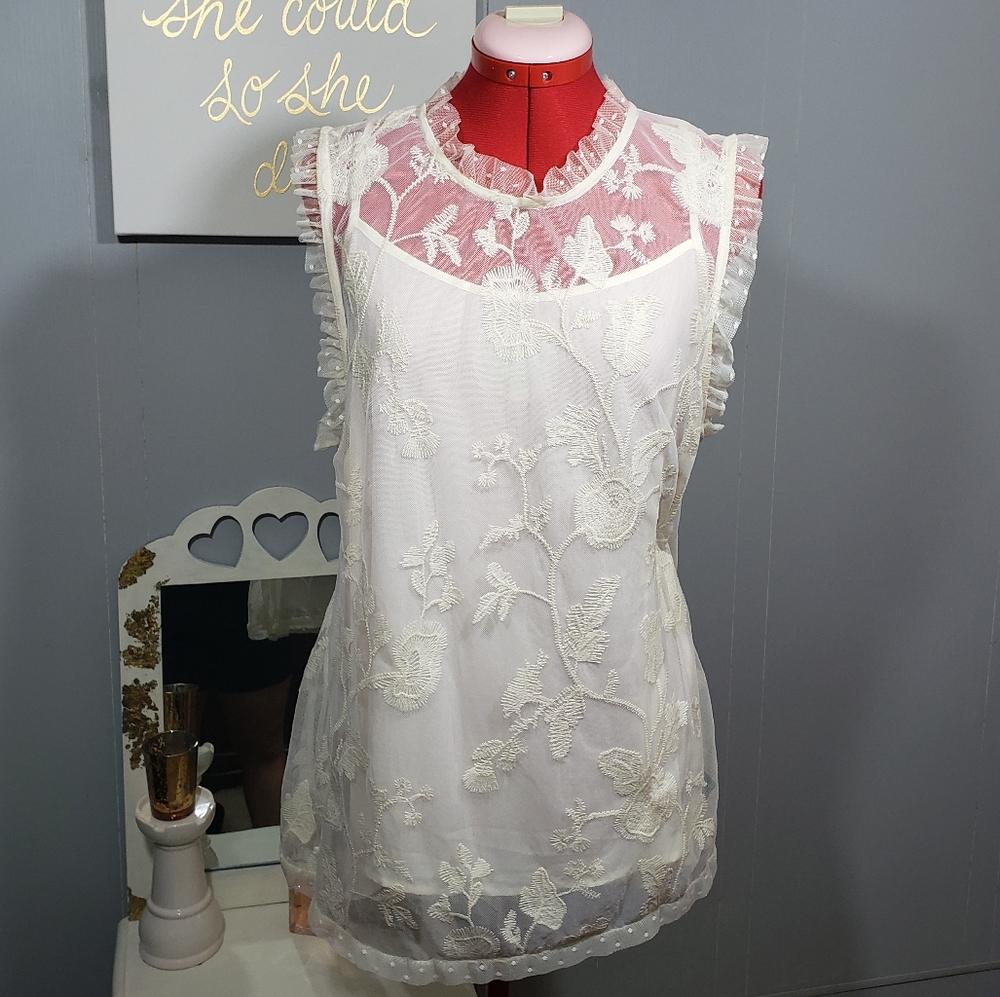 Who What Wear Cream Lace Blouse